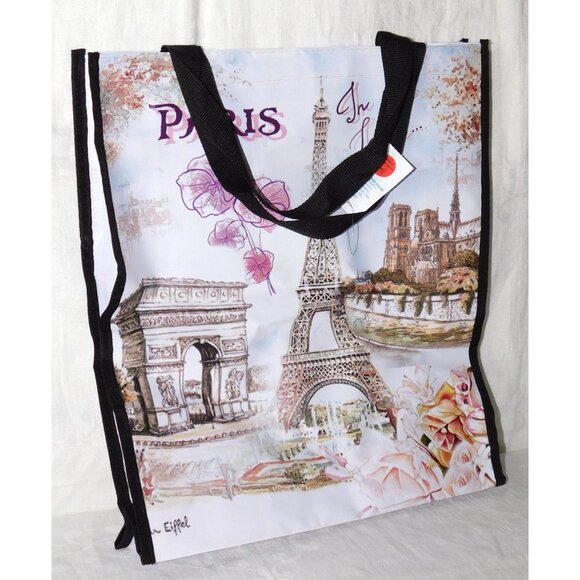 Paris Themed Reusable Tote Bag With Eiffel Tower Print - Picture 9 of 13